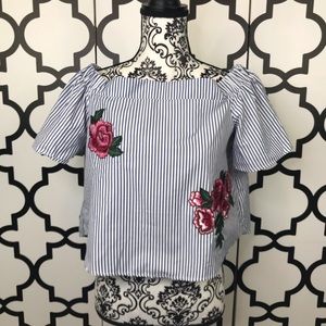 NWT Style House Blue Short Sleeve Blouse